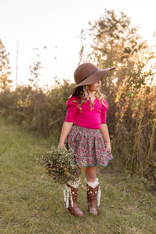 Puff Sleeve Heart Pointelle Layering Shirt Bundle ~ Blue Spruce and Mulberry