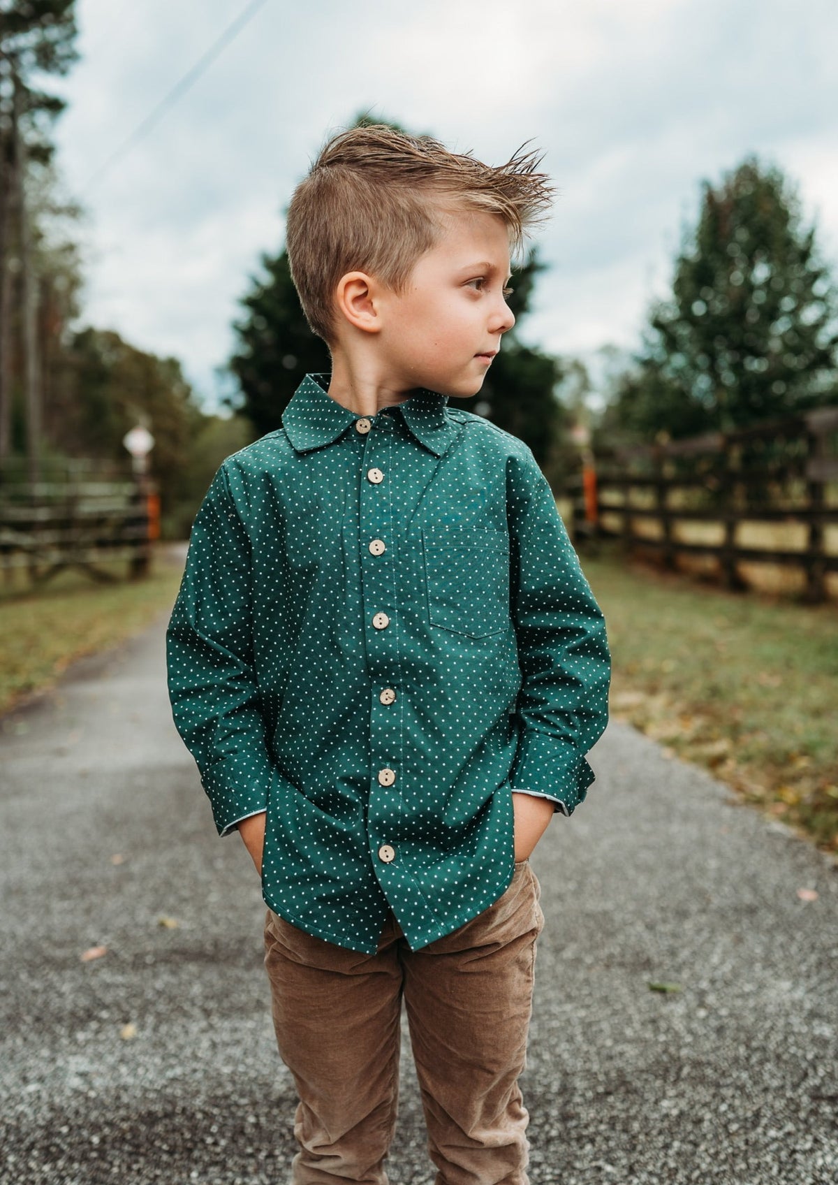 Evergreen Dot Button-Up Shirt