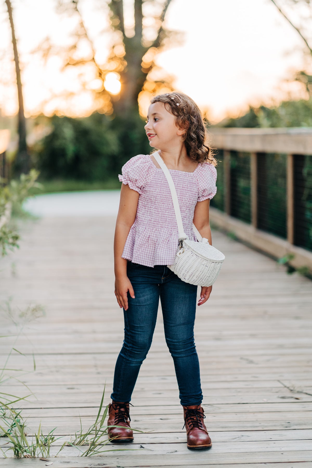 Plum Smocked Gingham Shirt