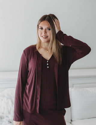 Women's Ribbed Bamboo Lounge Top Set ~ Plum