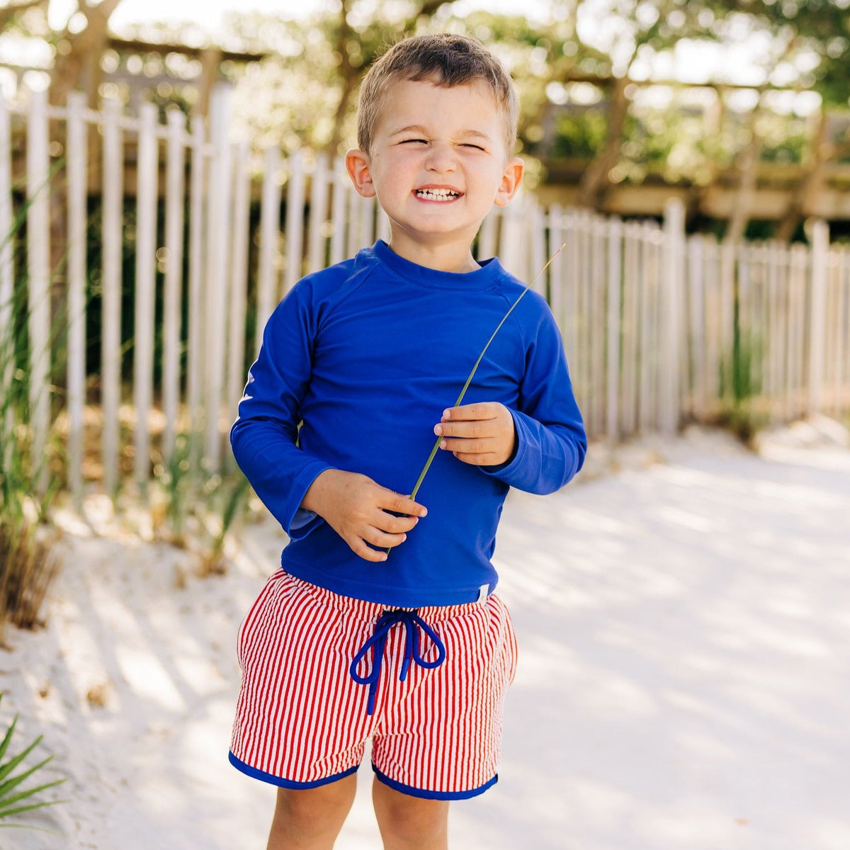 Red Stripe Seersucker Boy Swim Shorts