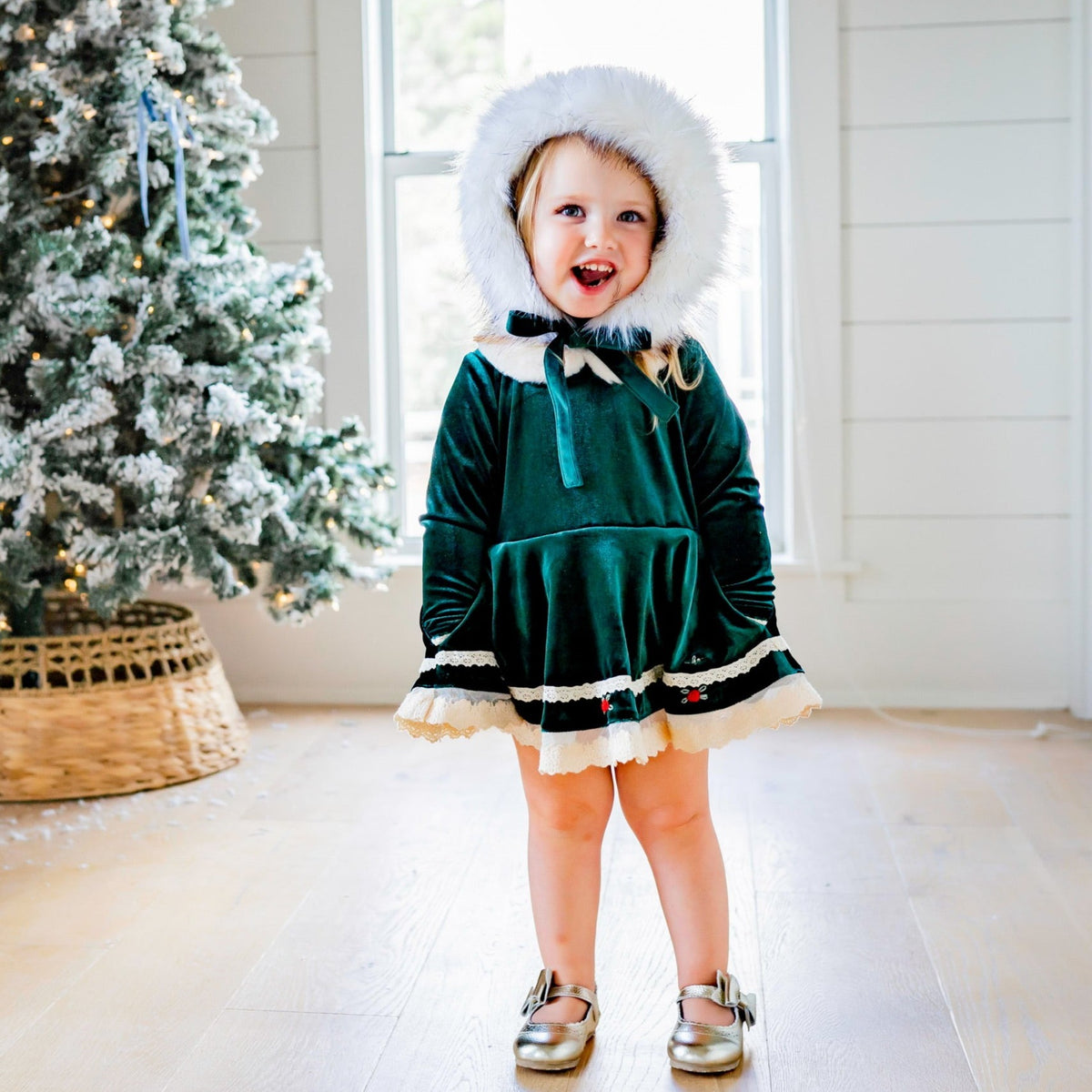 Evergreen Velvet Dress and Bloomer Set