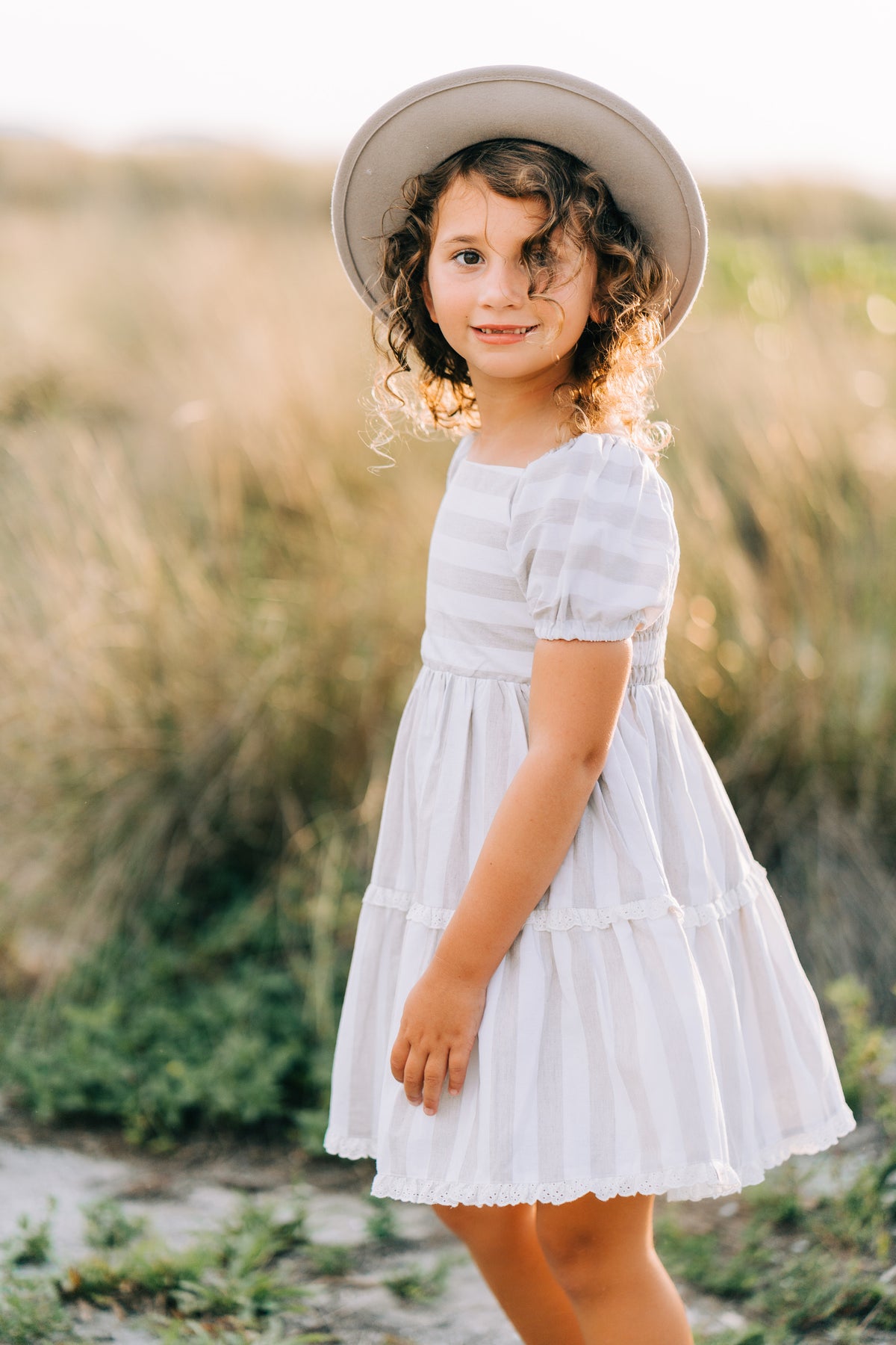 Wheat Stripe Grace Dress and Bloomer Set