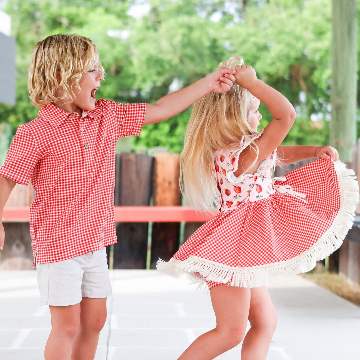 Red Gingham Collared Shirt