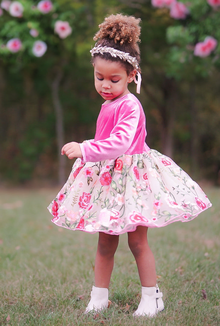 Long Sleeve Rose Petal Enchantment Dress and Bloomer Set