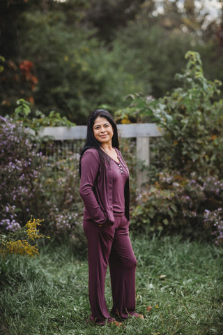 Women's Ribbed Bamboo Lounge Top Set ~ Plum