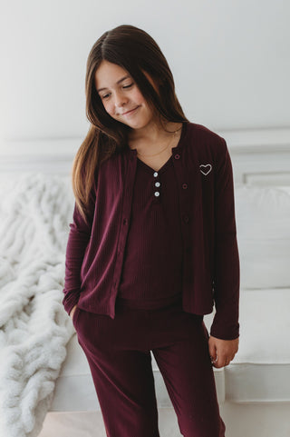 Ribbed Bamboo Lounge Top Set ~ Plum