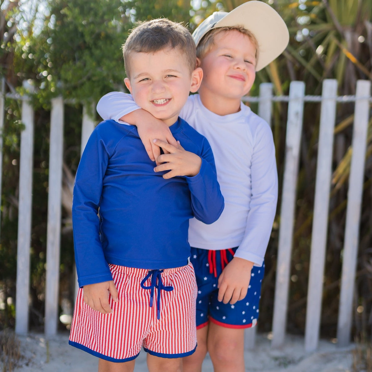 Red Stripe Seersucker Boy Swim Shorts