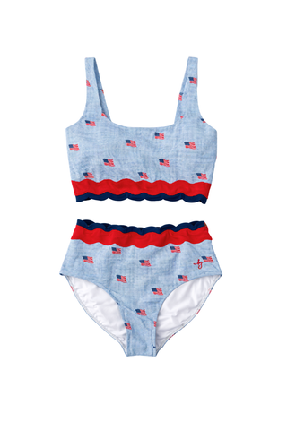 *PREORDER* Women's Scalloped High Waisted Bikini - Heritage Flag