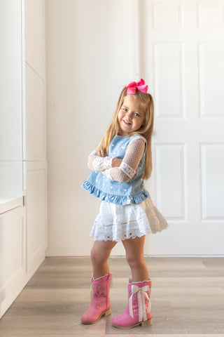 Sweetheart Bow Cowgirl Boots- Bubblegum Pink