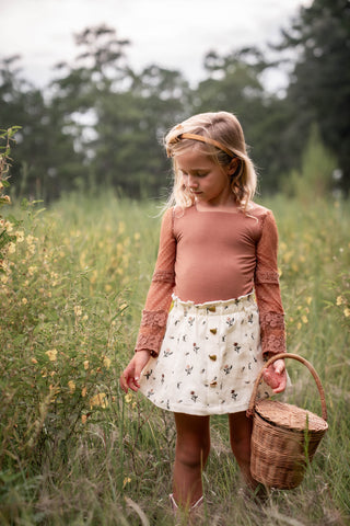 Maple Petals Denim Embroidered Skort