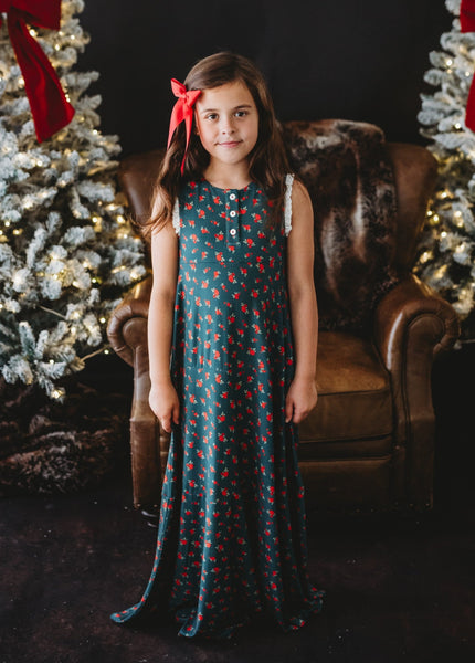 white christmas dresses Girls Christmas Rose Maxi Gown | Bamboo Nightgown