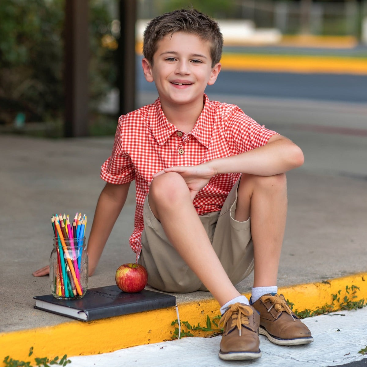 Red Gingham Collared Shirt