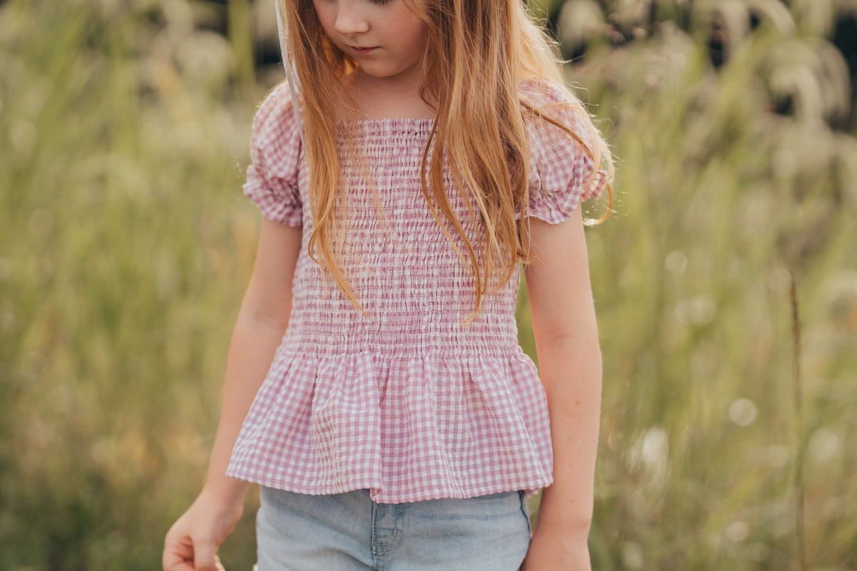 Plum Smocked Gingham Shirt