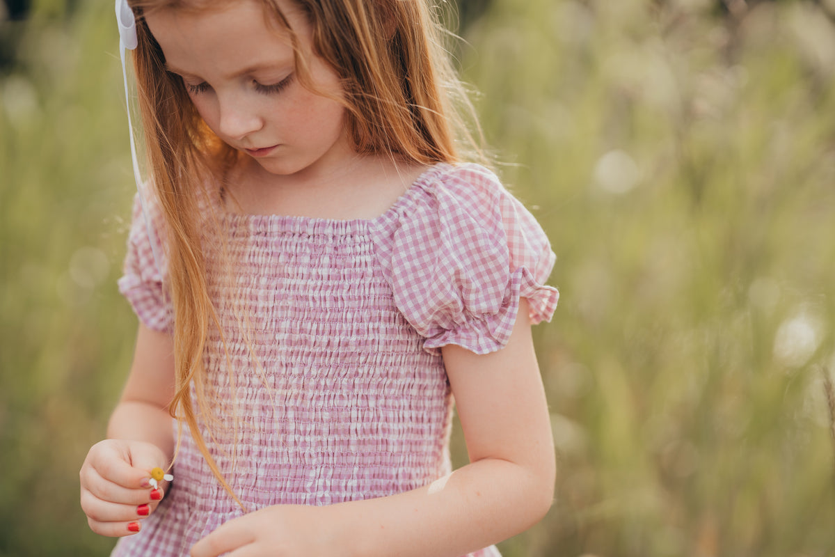 Plum Smocked Gingham Shirt