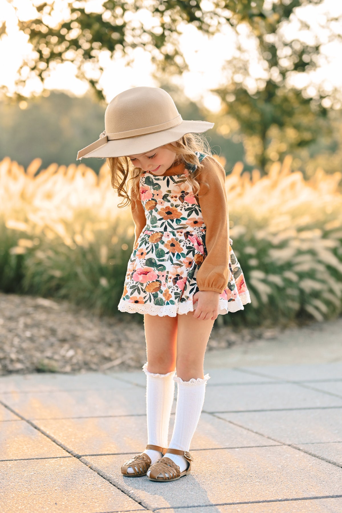 Golden Petals Skirted Romper