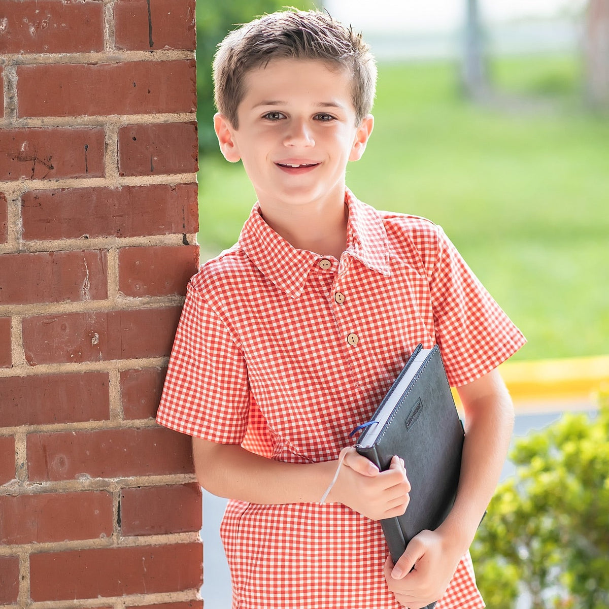 Red Gingham Collared Shirt