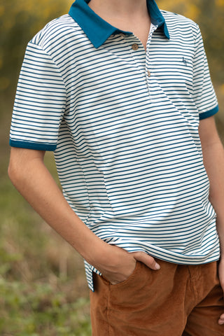 Blue Spruce Striped Athletic Polo