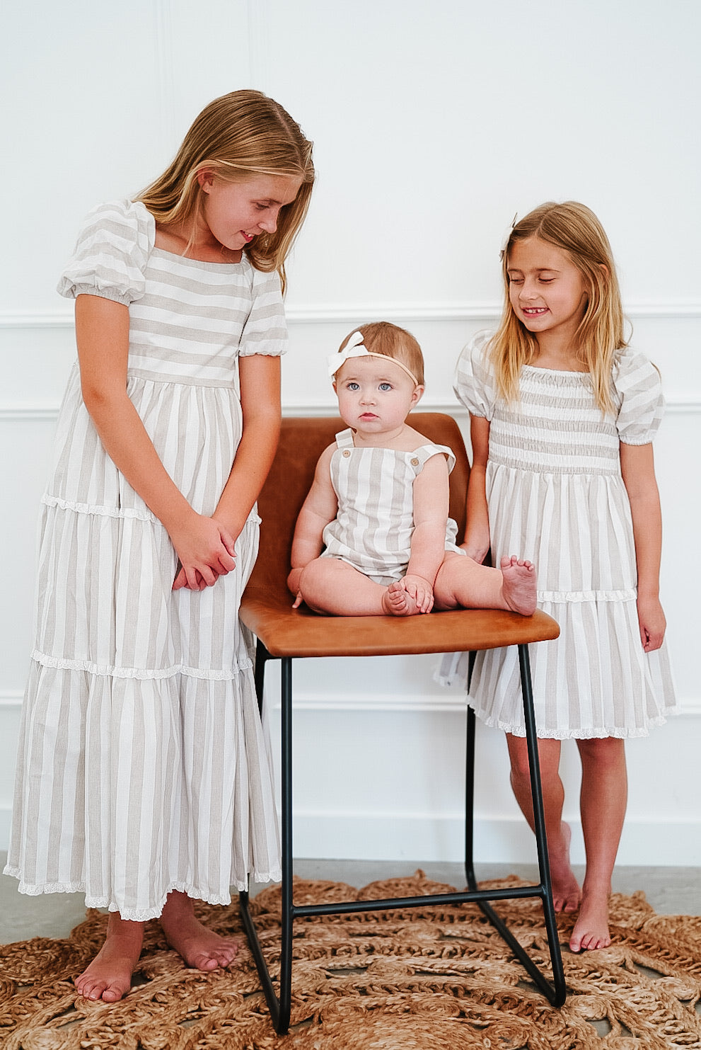 Wheat Stripe Grace Dress and Bloomer Set