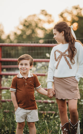 Cinnamon Gingham Bow Sweater