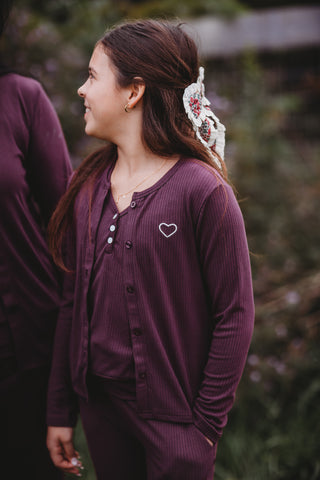 Ribbed Bamboo Lounge Top Set ~ Plum