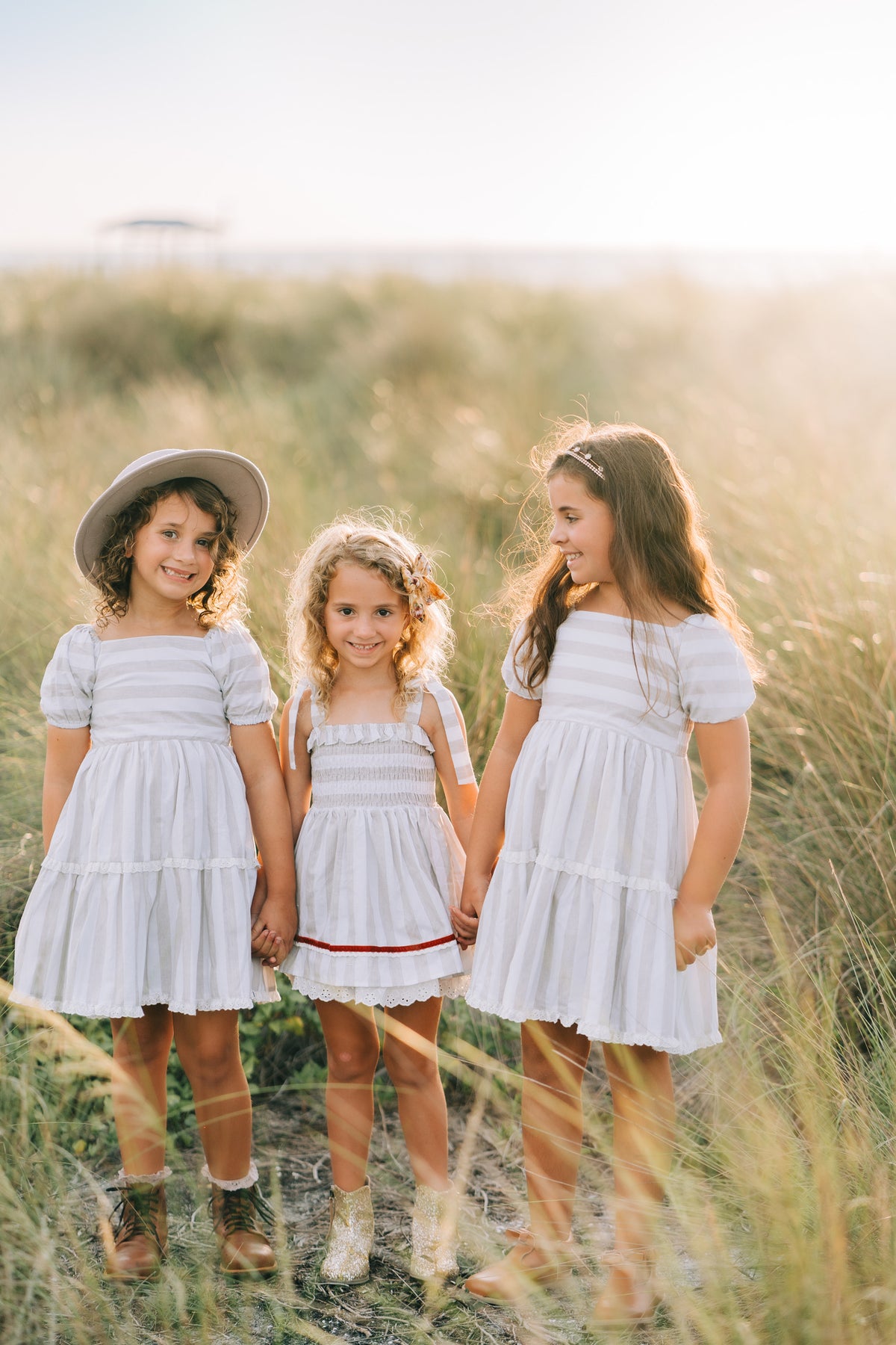 Wheat Stripe Grace Dress and Bloomer Set