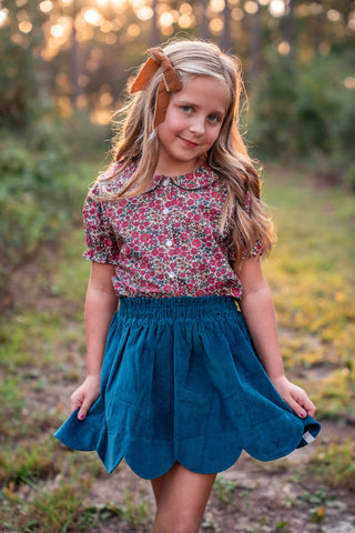 Blue Spruce Corduroy Scallop Skort