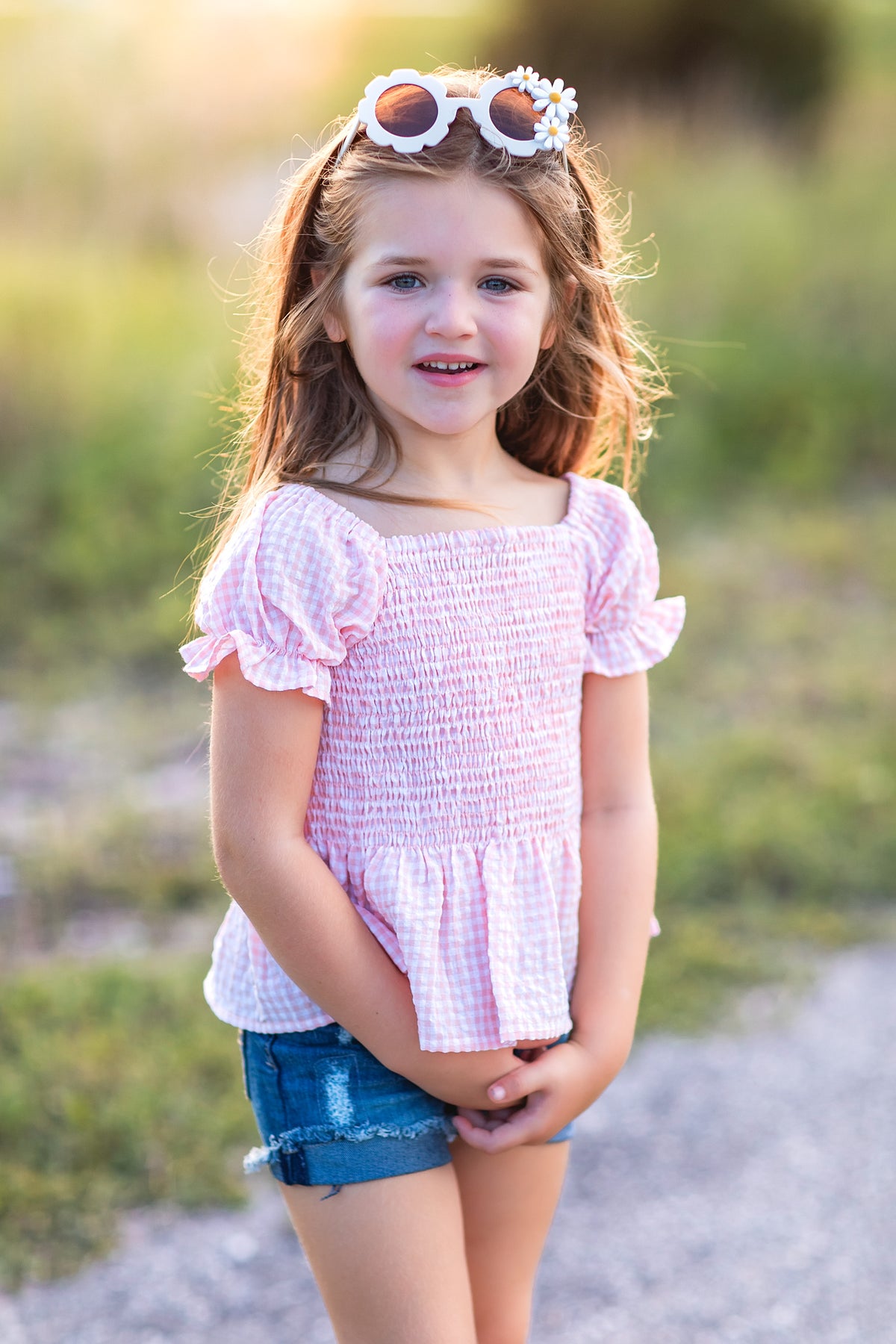 Rose Smocked Gingham Shirt