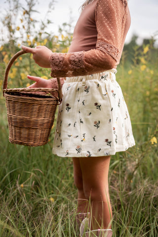 Maple Petals Denim Embroidered Skort