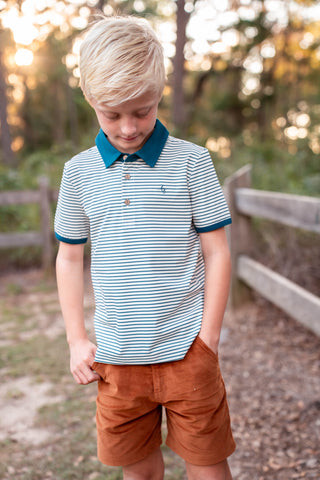 Blue Spruce Striped Athletic Polo