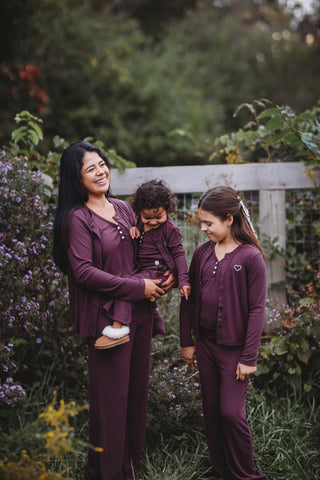 Women's Ribbed Bamboo Lounge Top Set ~ Plum