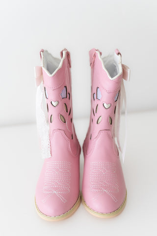 Sweetheart Bow Cowgirl Boots- Pink