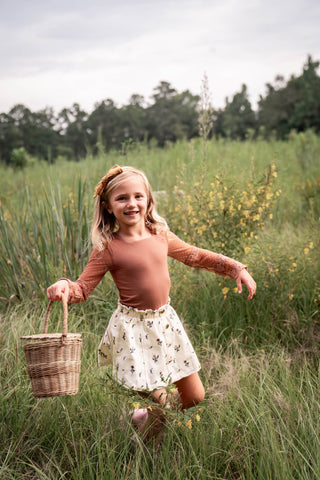 Maple Petals Denim Embroidered Skort