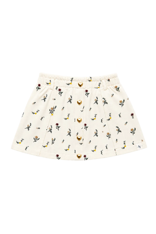 Maple Petals Denim Embroidered Skort