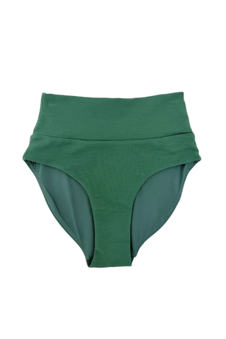 Green high-waisted bikini bottom on a white background