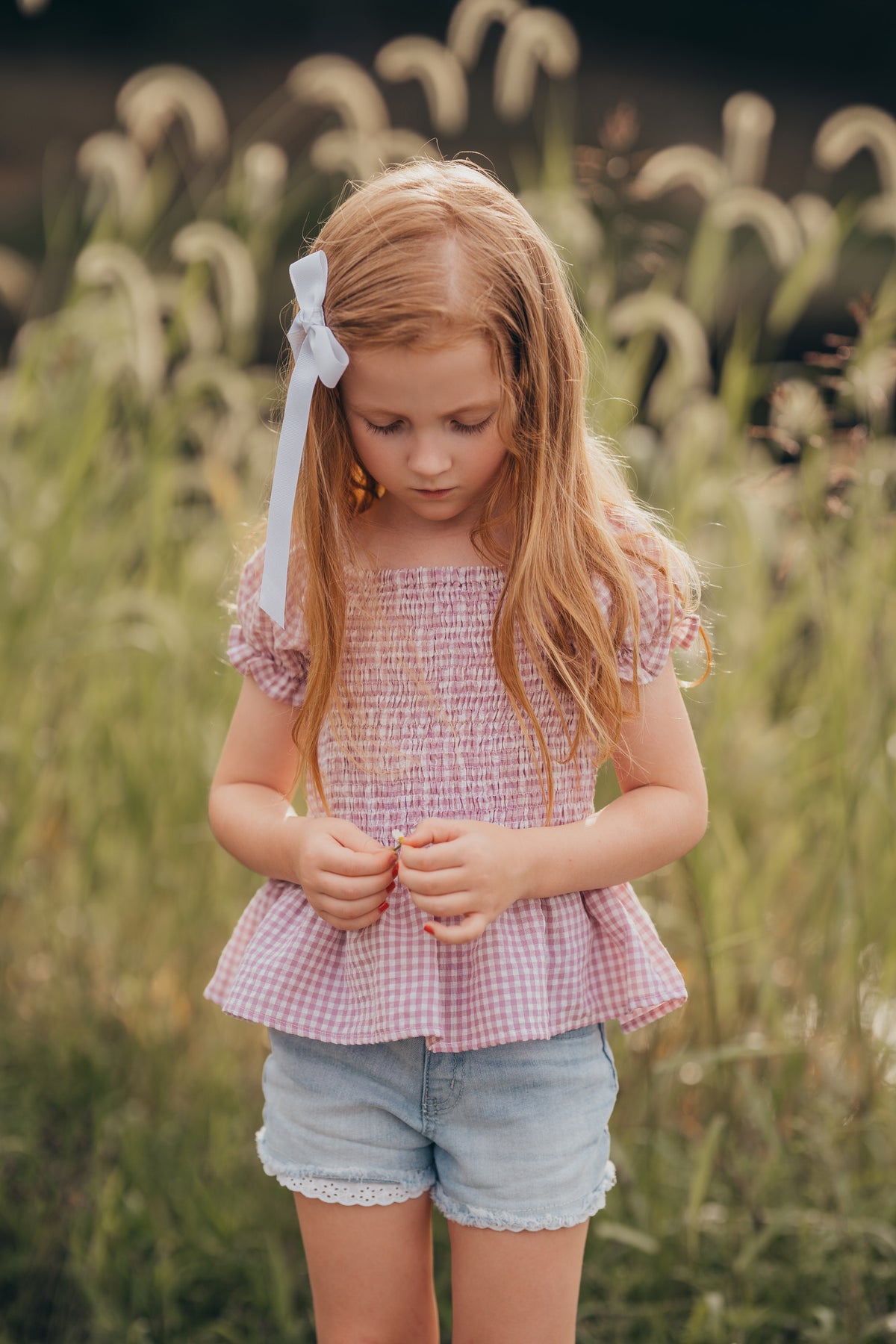 Plum Smocked Gingham Shirt