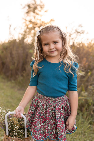 Puff Sleeve Heart Pointelle Layering Shirt Bundle ~ Blue Spruce and Mulberry
