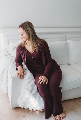 Women's Ribbed Bamboo Lounge Top Set ~ Plum