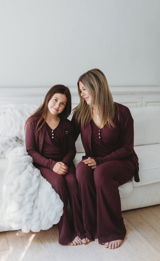 Women's Ribbed Bamboo Lounge Top Set ~ Plum