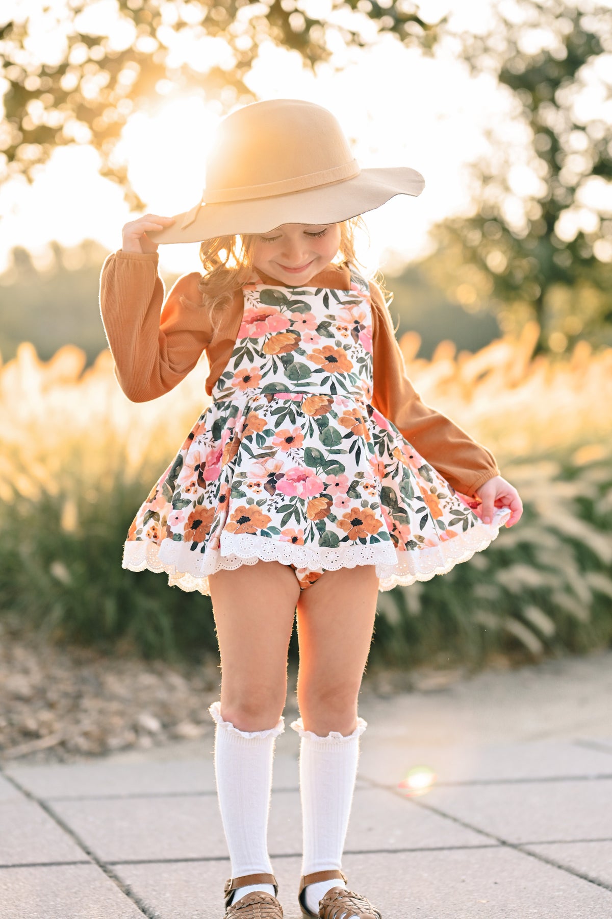 Golden Petals Skirted Romper