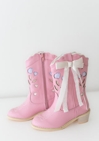 Sweetheart Bow Cowgirl Boots- Pink