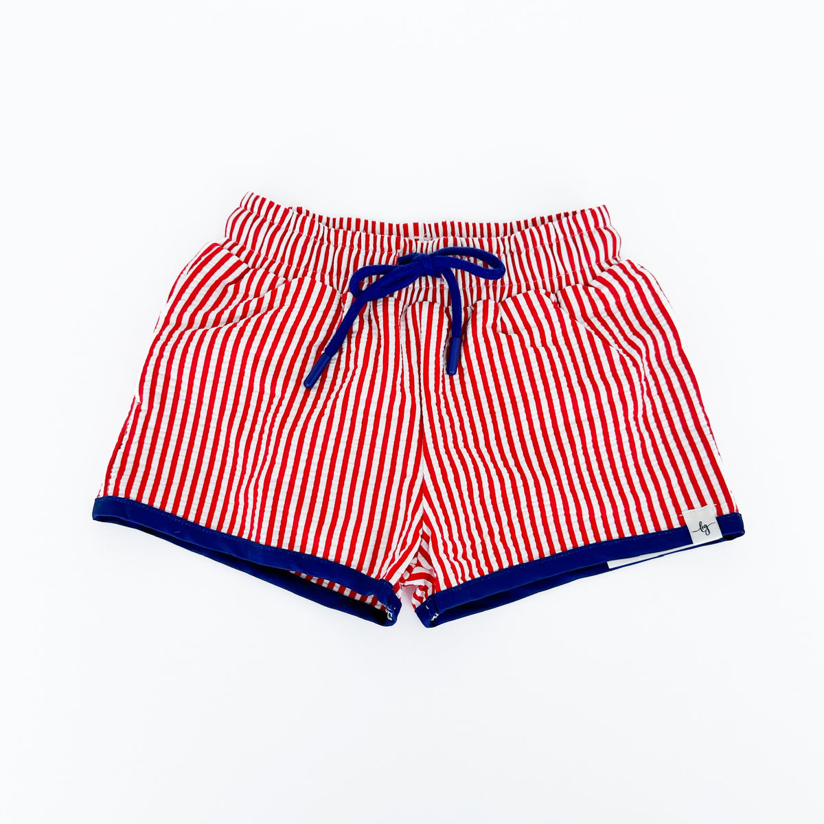 Red Stripe Seersucker Boy Swim Shorts
