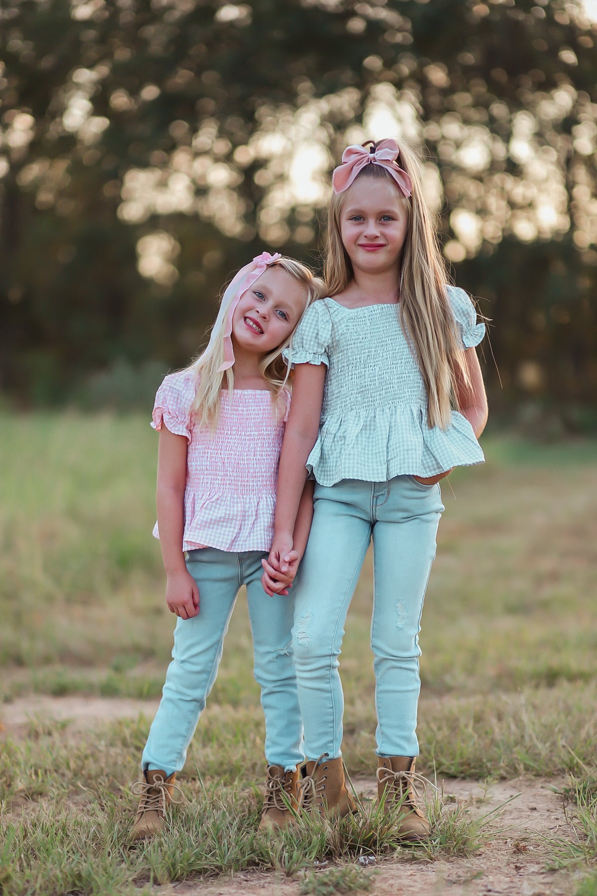 Sage Smocked Gingham Shirt