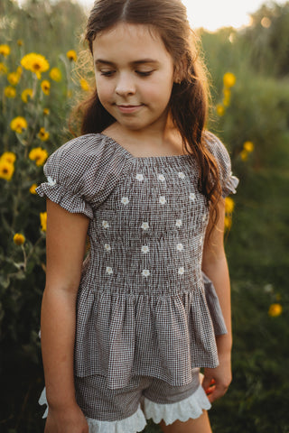 Chocolate Gingham Smocked Set