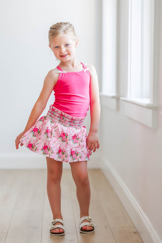 Smocked Athletic Skort ~ Floral Finery