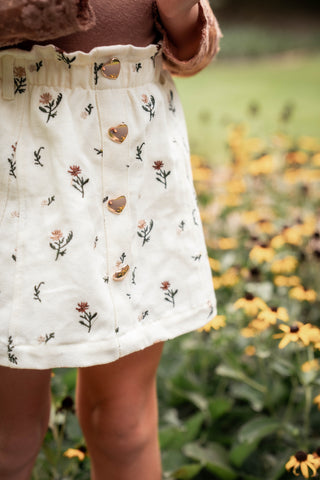 Maple Petals Denim Embroidered Skort