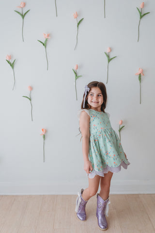spring green floral outfit on young girl