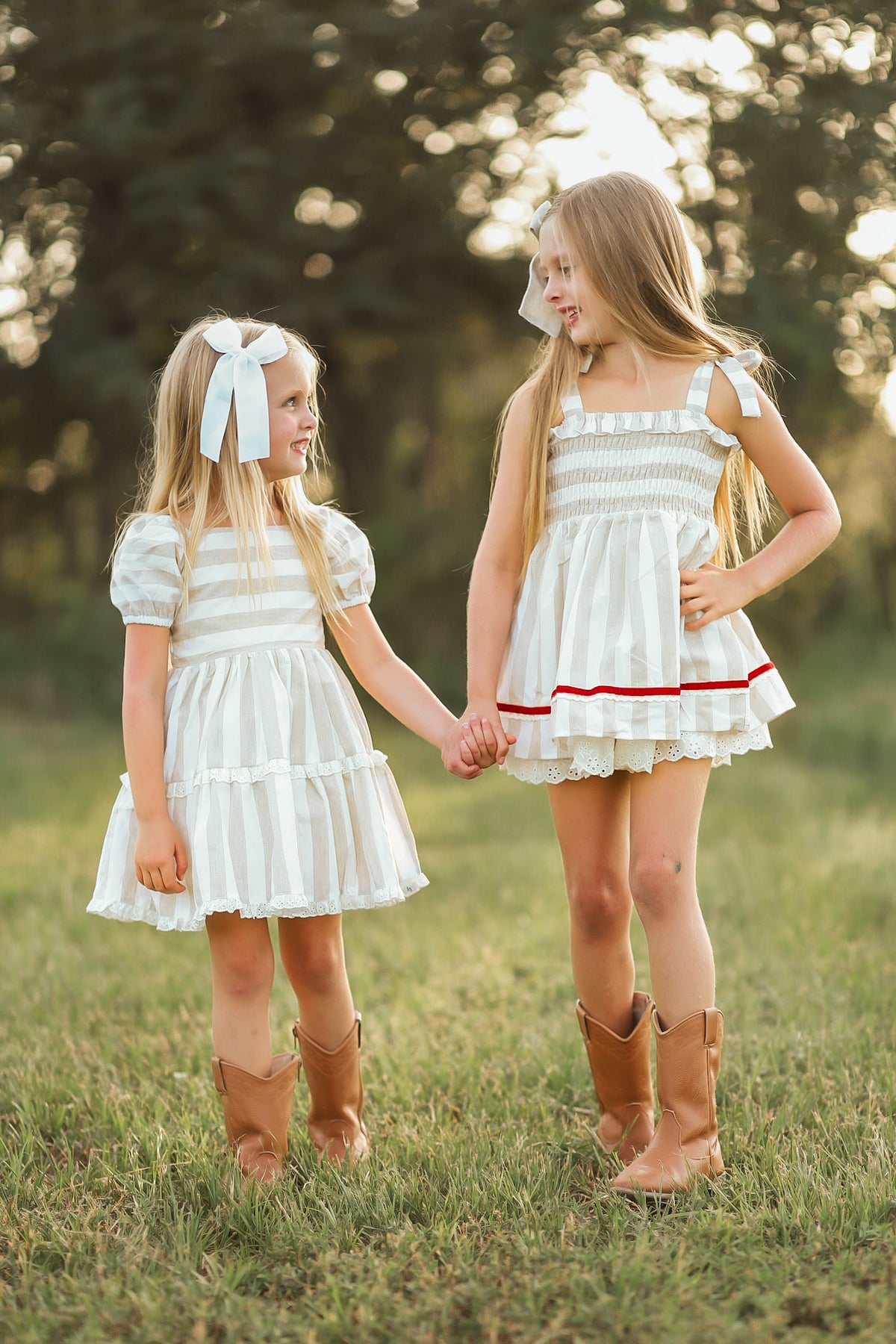 Wheat Stripe Grace Dress and Bloomer Set