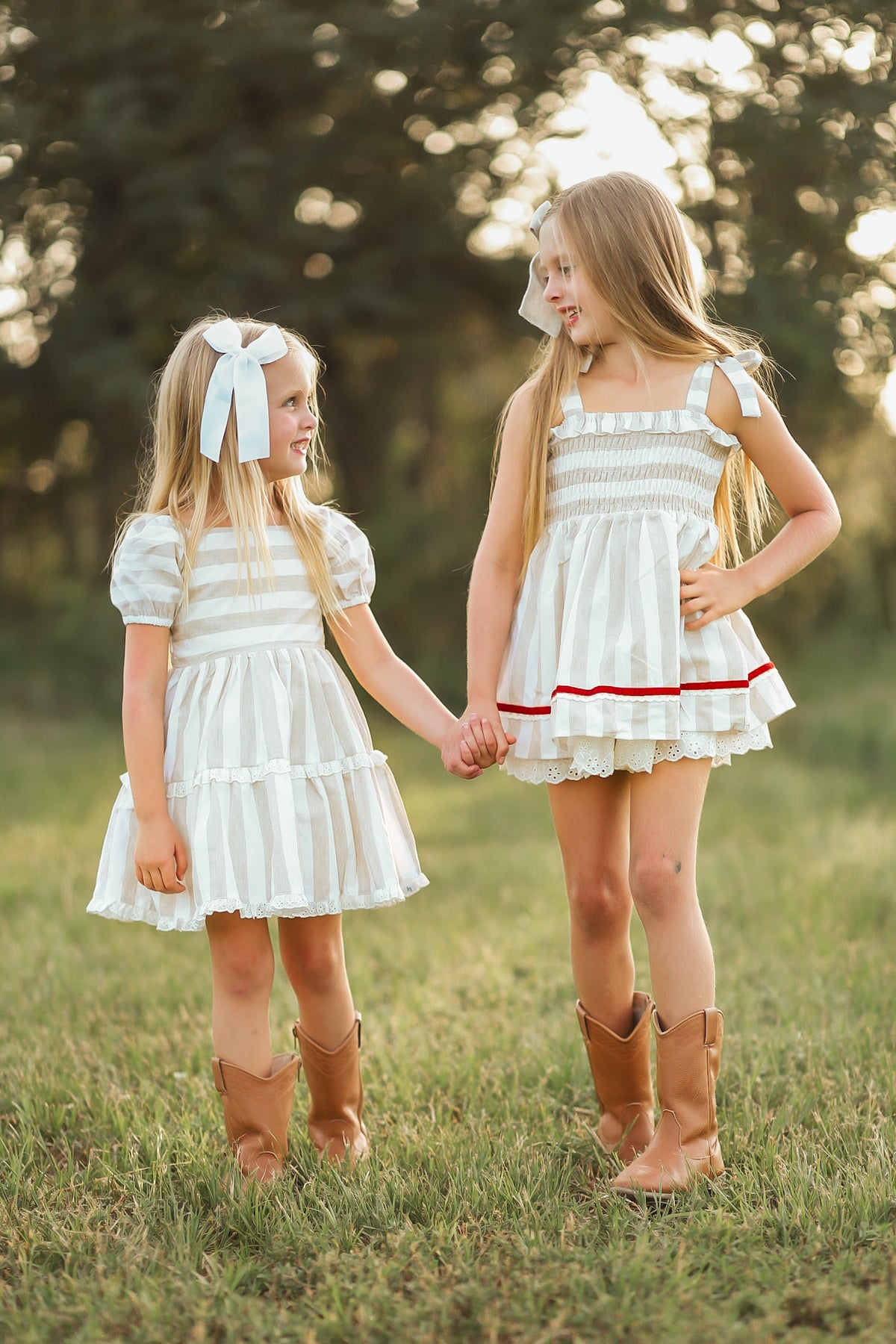 Wheat Stripe Grace Dress and Bloomer Set