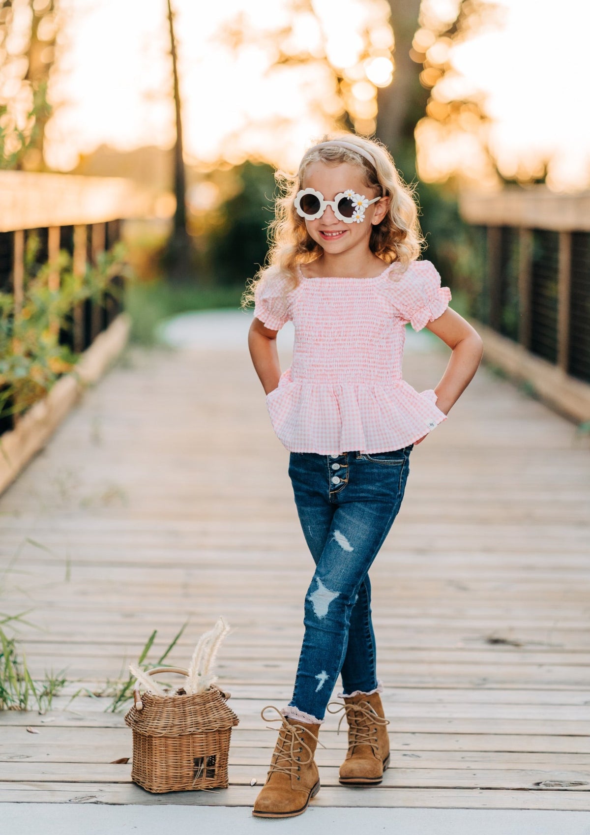 Rose Smocked Gingham Shirt